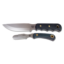 KNIVES OF ALASKA 6in Bead Blast Drop Point and 2.25in Bead Blasted Round Tip Black SureGrip Handles Combo Fixed Blade Knives with Leather Sheath