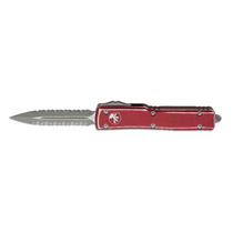 MICROTECH Ultratech 3.5in Stonewashed Serrated Dagger Distressed Merlot Aluminum Handle Automatic Out-the-Front Knife