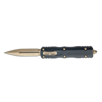 MICROTECH Dirac 2.9in Bronze Stonewash Dagger Black Aluminum Handle Automatic Out-the-Front Knife