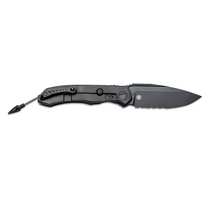MICROTECH Anax 3.8in Black Drop Point Serrated Black Titanium with Carbon Fiber Inlay Handle Manual Folding Knife
