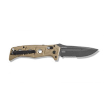 BENCHMADE Auto Adamas 3.8in Gray Drop Point Tan G-10 Handle Automatic Folding Knife