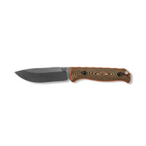 BENCHMADE Saddle Mountain Skinner 4.20in Stonewash Drop Point Brown Richlite Handle Fixed Blade Knife  with Black and Orange Boltaron Sheath (15002-1)