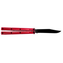 SQUID INDUSTRIES Krake Raken V3 4.5in Black Inked Bowie Blade Red Handle Butterfly Knife
