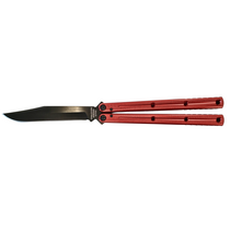 SQUID INDUSTRIES Krake Raken V3 4.5in Inked Bowie Blade Red Handle Balisong Knife (KRV3-INK-RED-BOWIE)