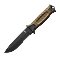 GERBER Strongarm Black Drop Point Serrated Coyote Brown Nylon Handle with Rubberized Overmold Fixed Blade Knife