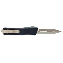 MICROTECH Combat Troodon Stonewash Dagger Partially Serrated Black Aluminum Handle Automatic Out-the-Front Knife