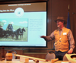 Founder Doug Hansen giving a historic wheelwright presentation