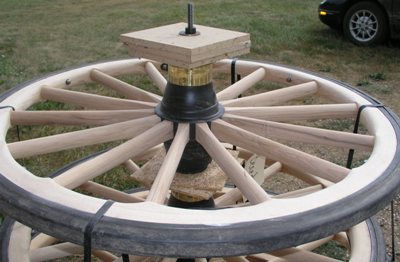 Hard rubber tiring installed on wooden wheel
