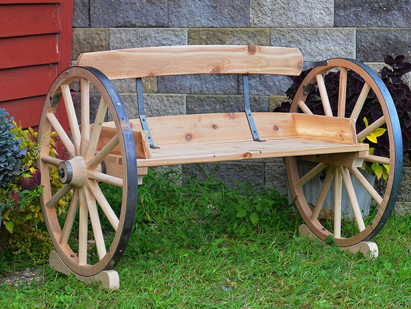 Wagon Wheel Porch Bench