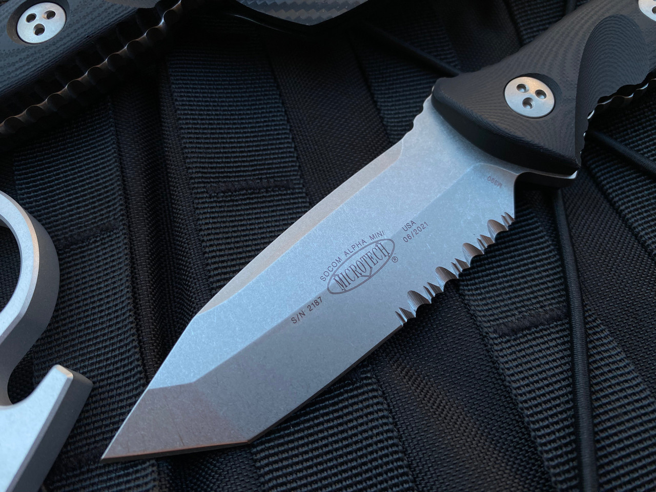 Microtech Socom Alpha Mini T/E | Stonewash Part Serr | NTL