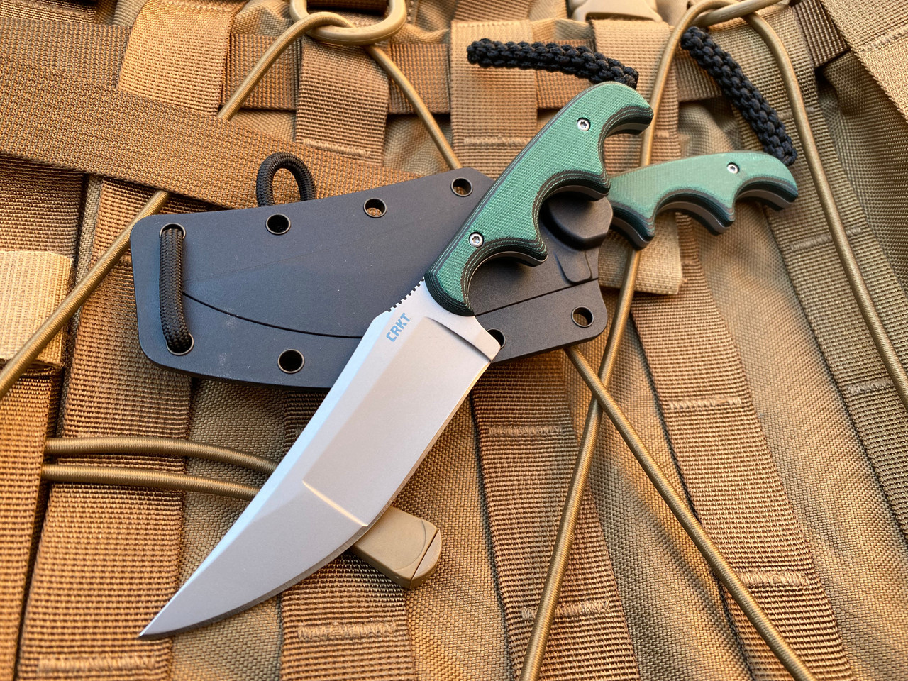 CRKT Minimalist Katana Fixed Blade Neck Knife Green Resin Infused Fiber  Scales w/ Katana Plain Edge