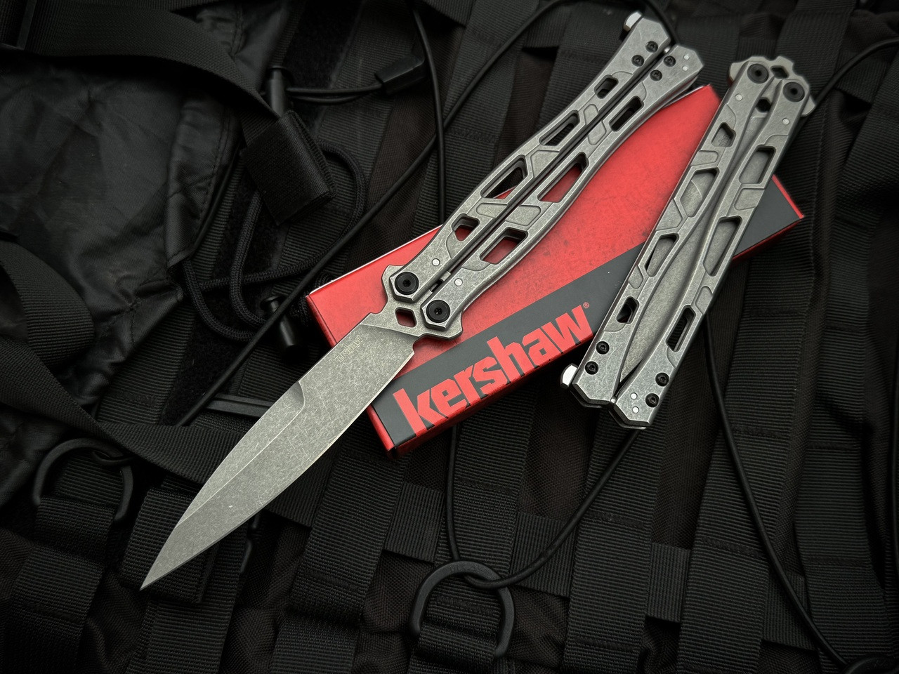 Kershaw Moonsault Balisong Stainless Steel Handles w/ Spearpoint  Stonewashed Plain Edge Blade (4.6) 5050