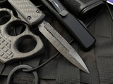 Microtech Ultratech D/E Signature Series Carbon Fiber Top Body w/ Damascus Plain Edge Blade (3.4") 122-16CFS