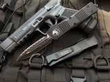 Microtech Combat Troodon D/E Black Aluminum Body w/ Two Tone Black Full Serrated Blade (3.8") 142-3T