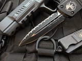 Microtech Combat Troodon D/E Black Aluminum Body w/ Two Tone Black Full Serrated Blade (3.8") 142-3T