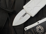 Microtech Exocet Stormtrooper D/E White Aluminum Body w/ White Plain Edge Blade (1.9”) 157-1ST