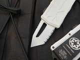 Microtech Exocet Stormtrooper T/E White Aluminum Body w/ White Full Serrated Blade (1.9”) 158-3ST