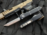 Microtech Ultratech T/E Black Aluminum Body w/ Stonewashed Full Serrated Blade (3.4") 123-12