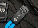 Microtech Exocet D/E Jedi Knight Style Black Aluminum Body w/ Blue Cerakote Plain Edge Blade (1.9") 157-1JK