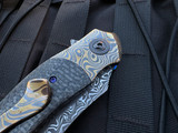 Peter Martin QSB Flipper Lightning Strike Carbon Fiber Scales and Bronze Zirconium Bolster w/ Bronze Zirconium Pocket Clip and Damasteel Plain Edge Blade (3.14")
