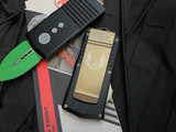 Microtech Exocet D/E Jedi Master Black Aluminum Body w/ Bronzed Hardware and Green Cerakote Plain Edge Blade (1.9") 157-1JM