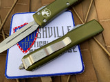 Microtech Ultratech D/E OD Green Aluminum Body w/ Stonewashed Plain Edge Blade (3.4”) 122-10OD