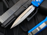 Microtech Ultratech D/E Blue Aluminum Body w/ Satin Plain Edge Blade (3.4") 122-4BL