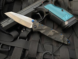 Marfione Custom Warcom Fat Carbon Black Camo Body w/ Blue Titanium Hardware and Hand Rubbed Satin Blade