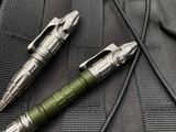 Heretic Knives Thoth Modular Ink Pen Stonewashed Titanium Cap and Tail w/ Green Ano Aluminum Barrel H038-GRN
