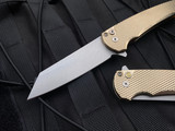 Pro-Tech Malibu Reverse Tanto Bronze AL Custom Flipper Satin Hardware and Mosaic Pin Button w/ 20CV Stonewashed Plain Edge Blade (3.25”)