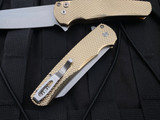 Pro-Tech Malibu Reverse Tanto Bronze AL Custom Flipper Satin Hardware and Mosaic Pin Button w/ 20CV Stonewashed Plain Edge Blade (3.25”)
