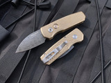 Pro-Tech Runt 5 Wharncliffe Auto Folder Bronzed AL Textured Handle and Mosaic Pin Button w/ Vegas Forge Spirograph Damascus Blade (1.94”) R5111-DAMA
