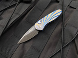 Pro-Tech Sprint Titanium Auto Folder Engraved Showside and Pearl Button w/ Vegas Forge Herringbone Blade (1.95”) 2951-H