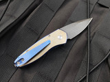 Pro-Tech Sprint Titanium Auto Folder Engraved Showside and Pearl Button w/ Vegas Forge Herringbone Blade (1.95”) 2951-H