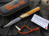 Patrick Famin DOTF Vintage Westinghouse Micarta Scales and Mokume Bolsters w/ Bowie Style Feather Damascus Blade (3.6”)