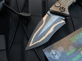 Heretic Knives Custom Medusa Auto Folder Full DLC Titanium Frag Pattern Body and Fat Carbon Snakeskin + DLC Pocket Clip and Button w/ Baker Forge Damascus Recurve Blade