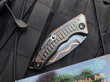 Heretic Knives Custom Medusa Auto Folder Full DLC Titanium Frag Pattern Body and Fat Carbon Snakeskin + DLC Pocket Clip and Button w/ Baker Forge Damascus Tanto Blade