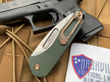 Medford Swift Auto Green Body and Bronzed Hardware/Clip w/ Tumbled S35VN Blade (3.375”)