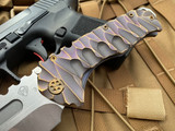 Medford Praetorian T “FAF” Violet-Bronze Predator Sculpted Body and Bronzed Hardware/Bronzed Brushed Clip w/ Tumbled Drop Point 3V Blade (3.75”)