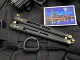 EOS Trident Balisong Black Titanium Handles w/ Gold Hardware and Drop Point DLC S30V Blade (4.5”)