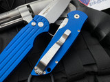 Pro-Tech TR-3 Left Hand Blue Auto Folder w/ Plain Edge, Stonewashed Clip Point Blade (3.5”)