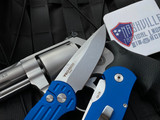 Pro-Tech TR-3 Left Hand Blue Auto Folder w/ Plain Edge, Stonewashed Clip Point Blade (3.5”)