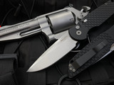Pro-Tech TR-3 Black Fish Scale Pattern Handle w/ DLC Pocket Clip and Stonewashed Magnacut Blade (3.5”)