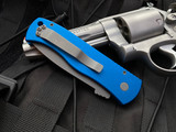 Pro-Tech Emerson CQC7 Auto Folder Blue Body w/ Chisel Grind Blasted Blade E7T01-BLUE