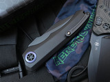 Heretic Knives Wraith S/E Auto Folder Black Body and Carbon Fiber Bolster w/ Blued Titanium Pivot Collar H000-4A-T