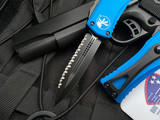 Microtech D/E Blue Aluminum Body w/ Black Full Serrated Blade (3.08") 702-3BL