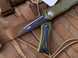 Microtech Hera D/E OD Green Aluminum Body w/ Black Full Serrated Blade (3.08") 702-3OD
