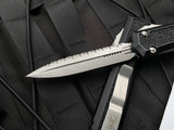 Microtech Makora D/E Black Aluminum Grip Tape Inlaid Body w/ Stonewashed Fully Serrated Blade (3.4") 206-12S