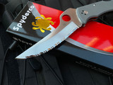 Spyderco Masad Ayoob Sprint Run Folder Gray G10 Scales w/ Cruwear Full Serrated Satin Blade (3.69”) C60GSGY
