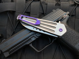 Medford Nosferatu Titanium Manual Flipper Faced Silver Handles w/ Violet Hardware and S35VN Tumbled Blade (3.5”)
